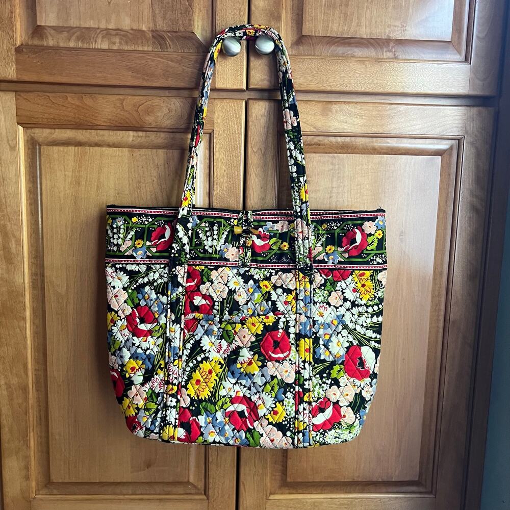 Vintage VERA BRADLEY "Poppy Fields" Bag Black/Red/Yellow/White14" x 17" - Picture 9 of 12